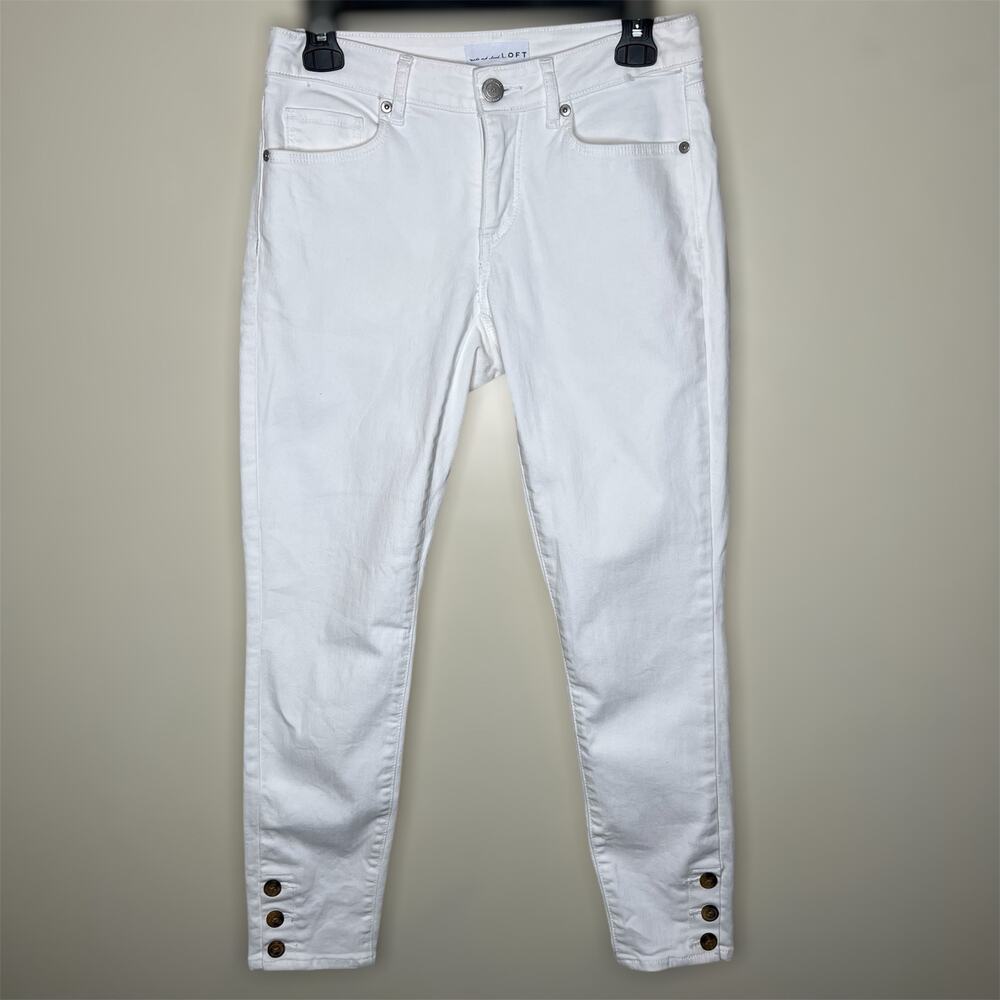 LOFT Curvy Skinny Jeans 25 Womens Slim Pockets White Mid Rise Button Ankle Denim